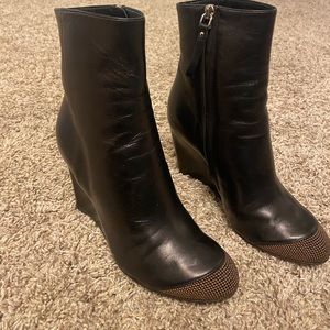 Sergio Rossi Leather Embellished Round Toe Boots